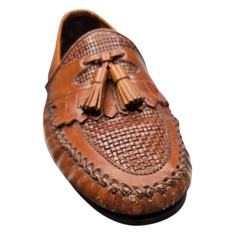 Hush Puppies Kiltie Tassel Loafers Mens 9.5M Brown Leather Woven Moc Shoes - Picture 14 of 16